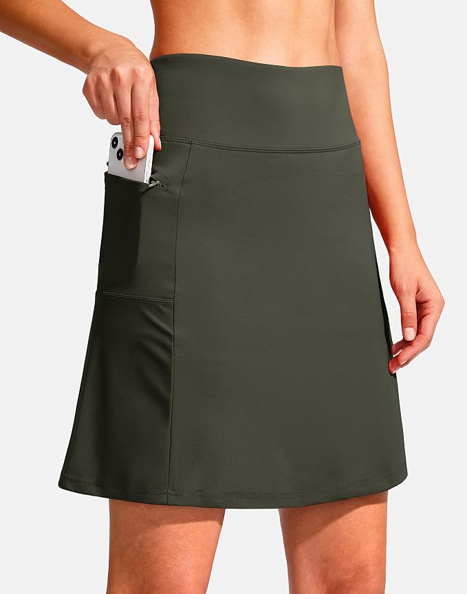 19" Ruffled Golf Skirts for Women | 3 Zipper Pockets, Knee Length, High Waisted, Long Skorts for Athletic, Casual, Tennis, Pickleball