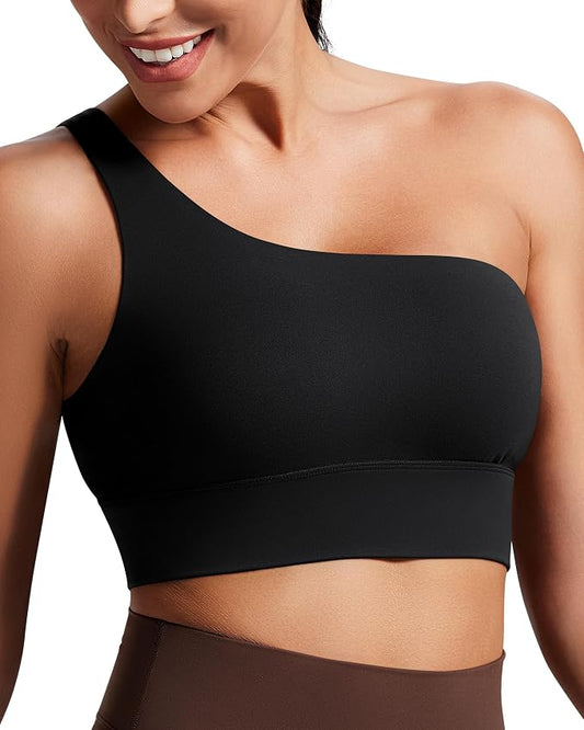 Queenie Ke Womens One Shoulder Sports Bra Left Side Strap Yoga Bras Gym Training Workout Crop Tops