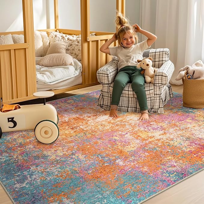 RELEANY Washable 9'x12' Abstract Area Rug for Living Room Starlight | carpet for bedroom, kitchen, office, hallway and entryway, printed pattern, non-slip, soft, stain-resistant, easy to clean