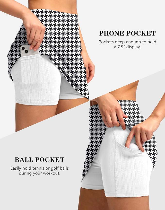 Women's Golf Skirts Skort 4 Side Pockets High Waisted Stretchy Tennis Skirt | Silky Soft, Lightweight, Breathable, Built-in Mesh Shorts, High Waisted, Elastic waistband, Moisture-Wicking, Athletic