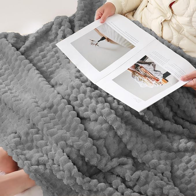 Puncuntex Grey Throw Blanket 50"×60" inches Fuzzy 3D Jacquard Decorative | Flannel Fleece Super Soft Plush Cozy Blanket for Couch Sofa Chair Lightweight