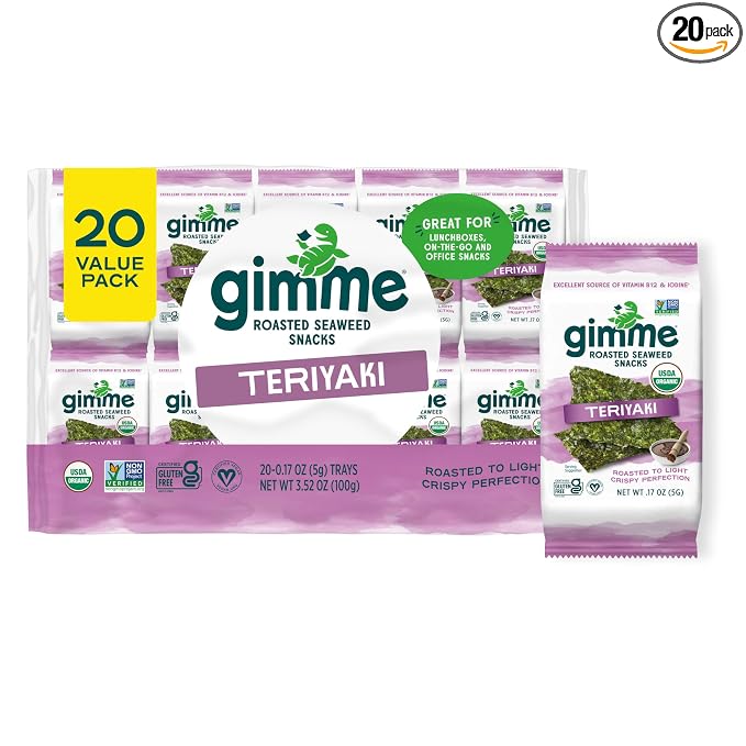 Gimme 20 CT Teriyaki Organic Roasted Seaweed Snacks, 5g, 0.17oz