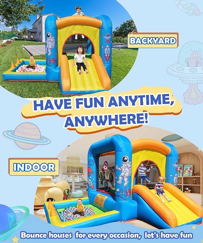 Inflatable Bounce House with Blower for Kids 3-6 y/o, Jumping Castle with Slide, 112x63x67'' Toddlers Bouncer with Ball Pit, Bouncy House for Indoor/Outdoor