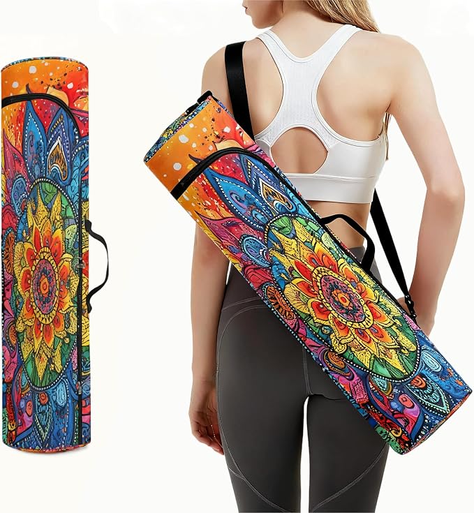 Spacious Extra Large Storage Yoga Mat Bag | Huge Capacity Mandala Gym Tote - Waterproof Wear-Resistant Carrier Strap Pilates