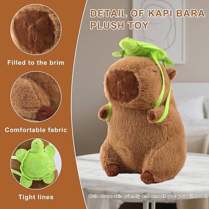 Capybara Plush Cute Capybara Stuffed Animal Kawaii with Turtle Capibaras Peluches Gifts Birthday for Kids Boys Girls 9 Inch