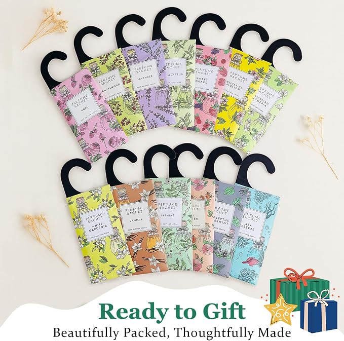 Large 12 Packs Hanging Scented Sachets Long-Lasting Closet Deodorizer Air Freshener Fabric Refresher Odor Eliminator for Drawer Home Fragrance Gift Set?6 Scents?