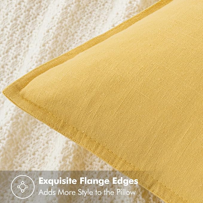 MIULEE Decorative Linen Pillow Covers 20x20 Inch Yellow | Boho Farmhouse Neutral Couch Throw Pillows for Bed, Pack of 2 Accent Modern Pillowcases, Sofa Livingroom Home Decor