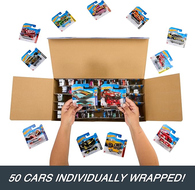 Hot Wheels Toy Cars & Trucks, 50-Pack of 1:64 Scale Vehicles, Individually Packaged (Styles May Vary) (Amazon Exclusive)