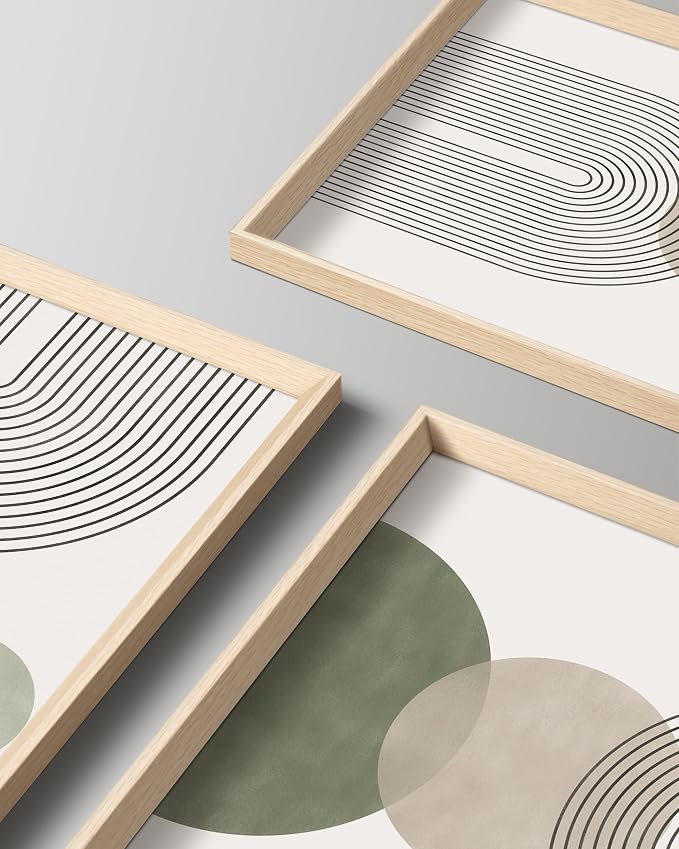 Boho Sage Green Framed Wall Art, Abstract Canvas Prints | 12x16IN Set of 3,High Framed Design Canvas Prints,Minimalist Green Abstract Wall Decor for Living Room Bedroom Gallery Office