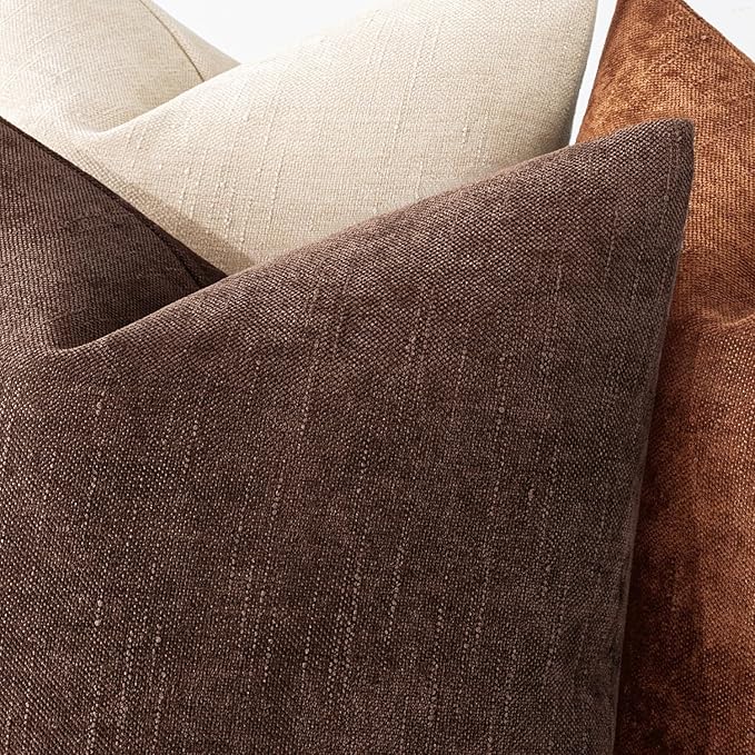 MIULEE Textured Chenille Throw Pillow Covers 18x18 Inch Red Brown | Pack of 2 Decorative Soft Throw Pillows, Solid Textured Cushion Covers, Modern Home Decor for Couch Sofa Bedroom Living Room