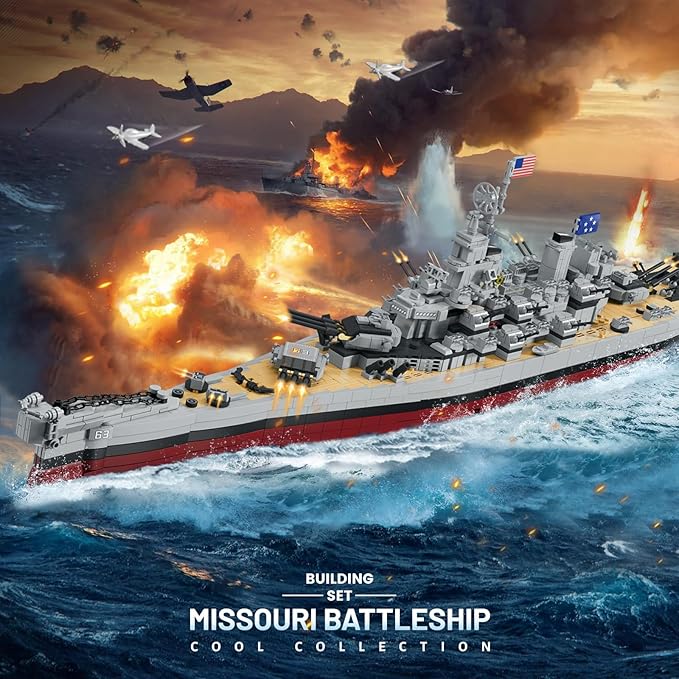 JMBricklayer Toy Battleship Building Set 60011, Classic Creative Military Missouri Battleship Model, Collectible Display Warship Toys for Adults, Christmas Birthday Gifts for 14+Boys,Teens (2228 Pcs)