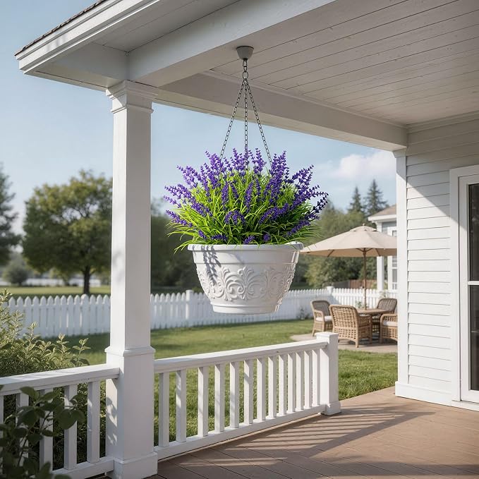 Gipsot 15 Bundles Artificial Faux Plants Flowers UV Resistant No-Fade, Adjustable Height Fake Greenery Indoor & Outdoor Decor for Window Garden Porch Patio Pathway Hanging Planter Front Yard, Purple