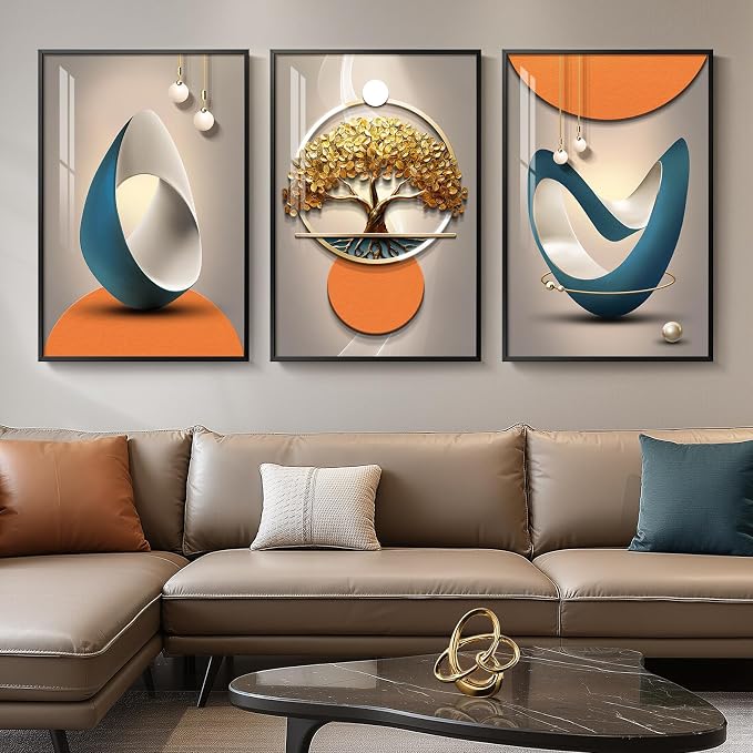 Large Framed Modern Elegant Luxury Wall Art for Living Room, 3 Piece Bright Style Prints Paintings Artwork for Walls, Contemporary Wall Pictures for Hallway Entryway Bedroom Home Office Wall Decor