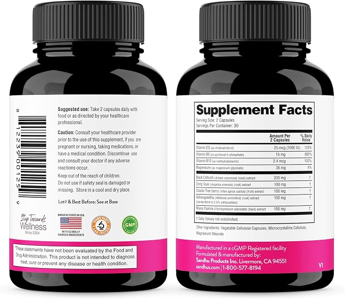 Complete Menopause Support Supplement For Women | With Ashwagandha, Black Cohosh, Dong Quai & Muira Puama | Helps Easing Hot Flashes Night Sweats Mood Swings Hormone Balance & Harmony | 120 Capsules
