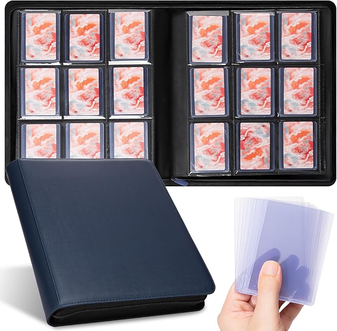 9-Pocket Toploader Binder – Holds 252 Toploaders, 9 Toploaders Included, Card Storage for Trading Cards in 3 x 4'' Toploader, Premium Zippered PU Binder for TCG, Sports Cards