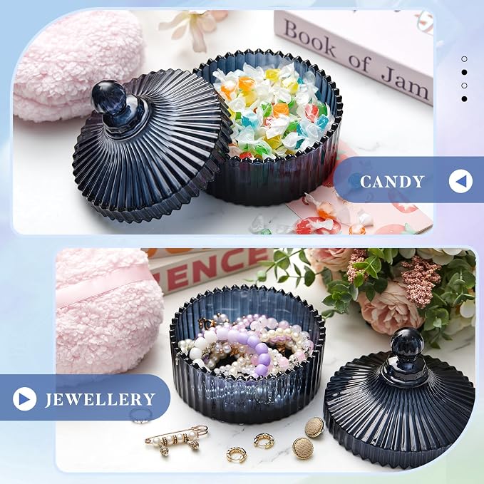 Tioncy 2 Pcs Extra Large Dusting Powder Puff and Container for Women-6'' Glass Crystal Dusting Powder Container with Body Soft Washable Reusable Velour Face(Black,Classic)