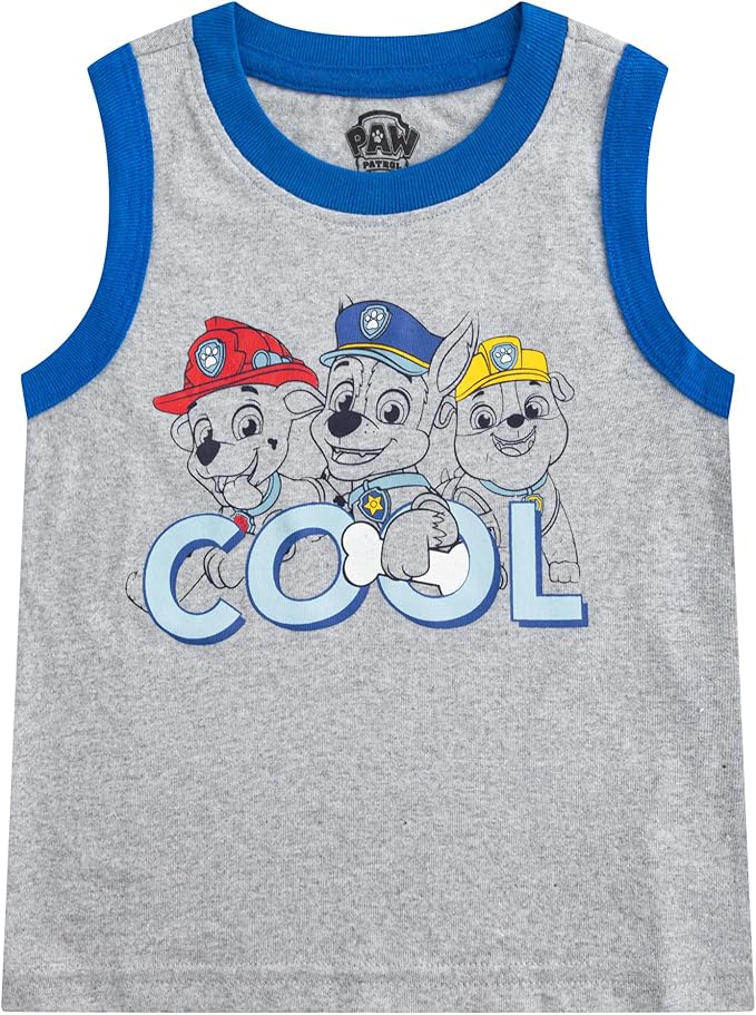 Paw Patrol Nickelodeon Marshall, Rubble and Chase Boys’ Tank 2 Pack for Toddler and Little Kids – Grey/White