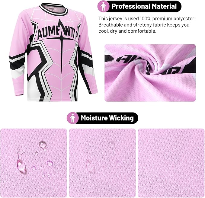 Kids Cycling Jersey Long Sleeve Dirt Bike Motocross Shirt, BMX Off-Road Racing Clothing