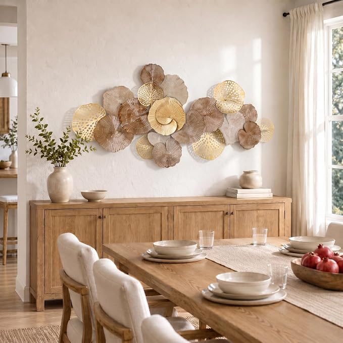 Axioglo 67" Large Wall Decor 3D Lotus Leaf Metal Wall Art for Living Room | 67" x31" metal wall decor with layered metal texture, mounting hardware, two-way display