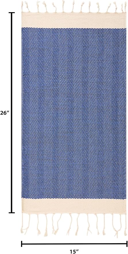 BAY LAUREL Turkish Hand Towel – Pack of 2 | Soft & Absorbent Decorative Towels for Bathroom, Hand, Face, Hair, Gym, Yoga, SPA, Kitchen & Tea | Boho Decor (Azure, Herringbone 15x26 Inches (Set of 2)