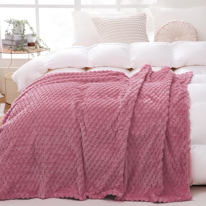Dusty Pink Throw Blanket 90"×90" Gifts for Mom Fuzzy 3D Jacquard Decorative | Flannel Fleece Super Soft Plush Cozy Blanket for Couch Sofa Chair Lightweight
