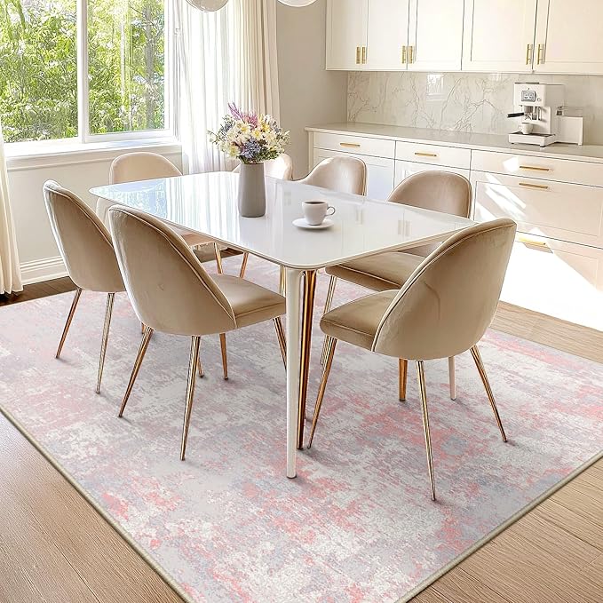 RELEANY Washable 6'x8' Abstract Area Rug for Living Room Gray Pink | carpet for bedroom, kitchen, office, hallway and entryway, printed pattern, non-slip, soft, stain-resistant, easy to clean