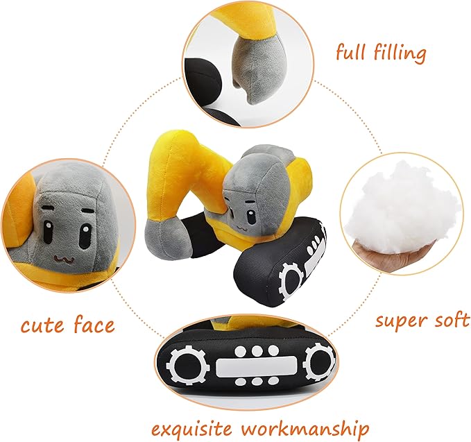 Soft Excavator Stuffed Construction Toy Super Cute Plush Digger Trucks Excellent Gifts for Kids or Birthday Party 11 Inches