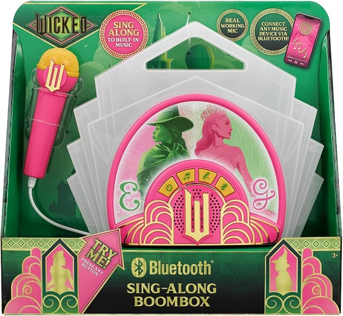 Wicked Karaoke Microphone with Boombox for Fans of Toddler Toys, Kids Karaoke Machine with Built in Music (Wicked)