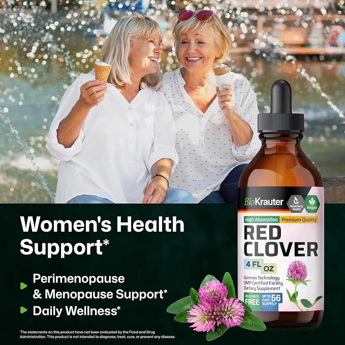 BIO KRAUTER® Perimenopause & Menopause Supplements for Women* - Red Clover Supplement 4 Fl.Oz 56-Day Supply - Vegan Red Clover Extract for Menopause Support & Women's Wellness - Alcohol & Sugar Free