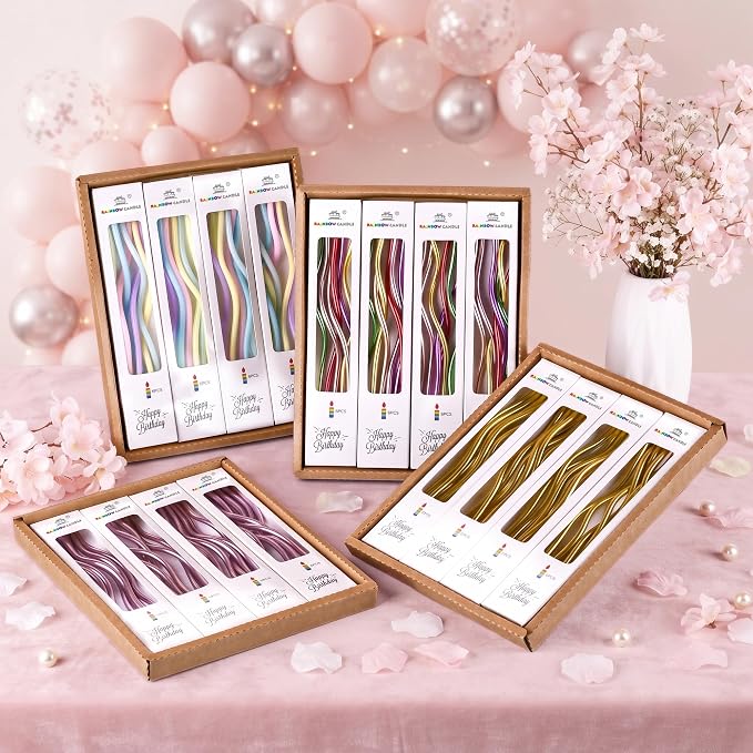 PHD CAKE 24-Count Rose Gold Spiral Long Thin Metallic Birthday Candles, Cake Candles, Birthday Parties, Wedding Decorations, Party Candles