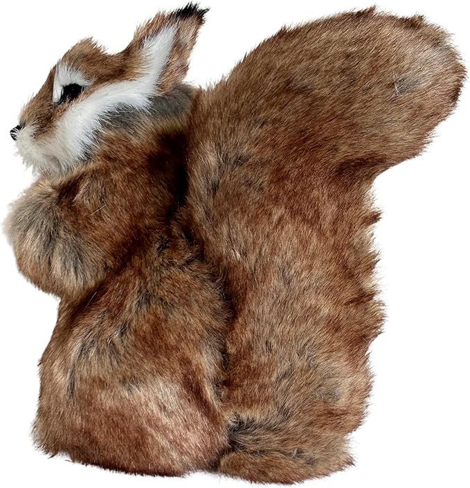 Realistic Squirrel Figurine - Lifelike Plush Squirrel with Bushy Tail, Handcrafted Collectible Stuffed Animal for Fall, Thanksgiving, Home & Shelf Decoration