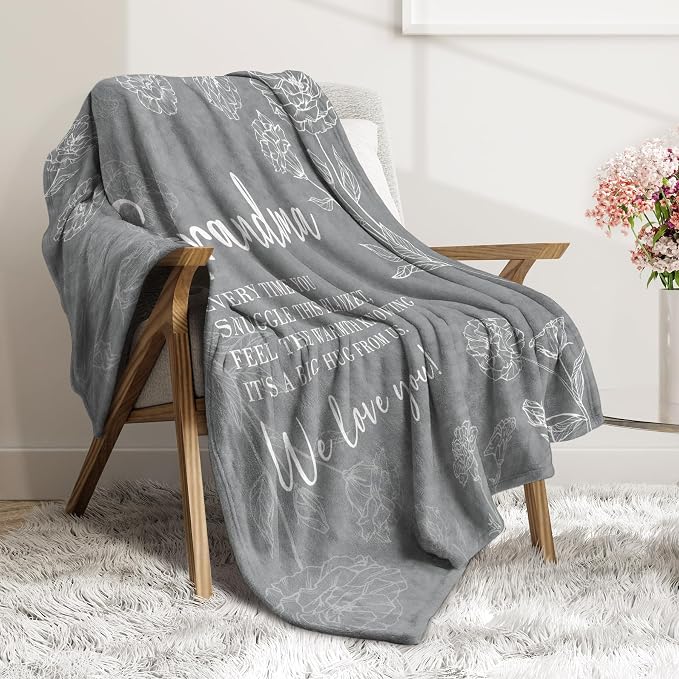 GiltGlimmer Grandma Gifts, Grandma Floral Blanket 50" x 60", Grey | Birthday Gifts for Grandma from Grandkids, to My Grandmother Soft Flannel Throw Blanket for Christmas Mothers Day
