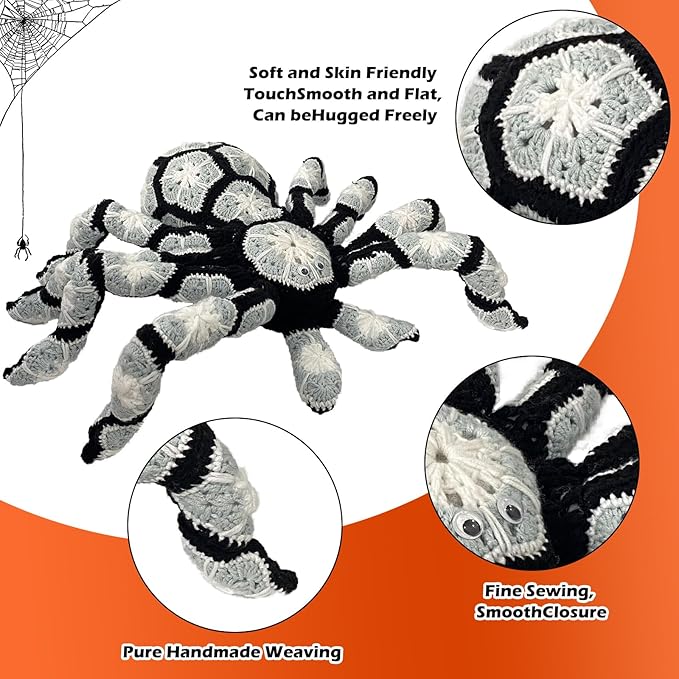 XKCL Hand Woven Plush Spider -12.6 inch Realistic Spider Plush Cute Hug Gift, Suitable for Sofa Bed, Family Party Decoration