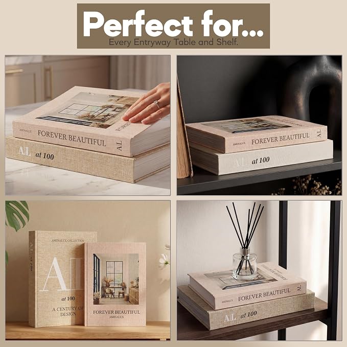 Decorative Books for Home Decor with Storage – Set of 2 Faux Linen Book Boxes with Aesthetic Covers – Enhance Your Coffee Table, Bookshelf Decor – Hidden Storage for Photos, Keepsakes, and Jewelry