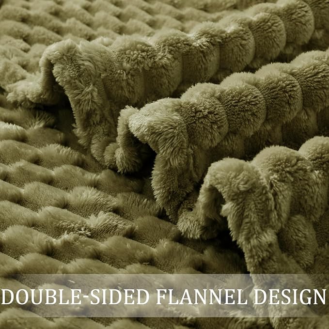 Exclusivo Mezcla 3D Fleece Twin Size Blanket for Bed, Olive Green | Extra Soft Fuzzy Plush Lightweight Bed Blankets, Cozy Fluffy Decorative Blankets for All Seasons, 60x80 Inches