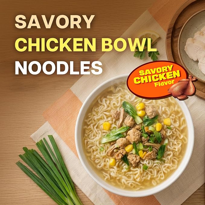Nongshim Savory Chicken Noodle Soup Instant Ramen, 12 Pack, Microwaveable Bowl Soup Mix, Korean Ramyun with Cabbage & Carrots, Sabor a Pollo