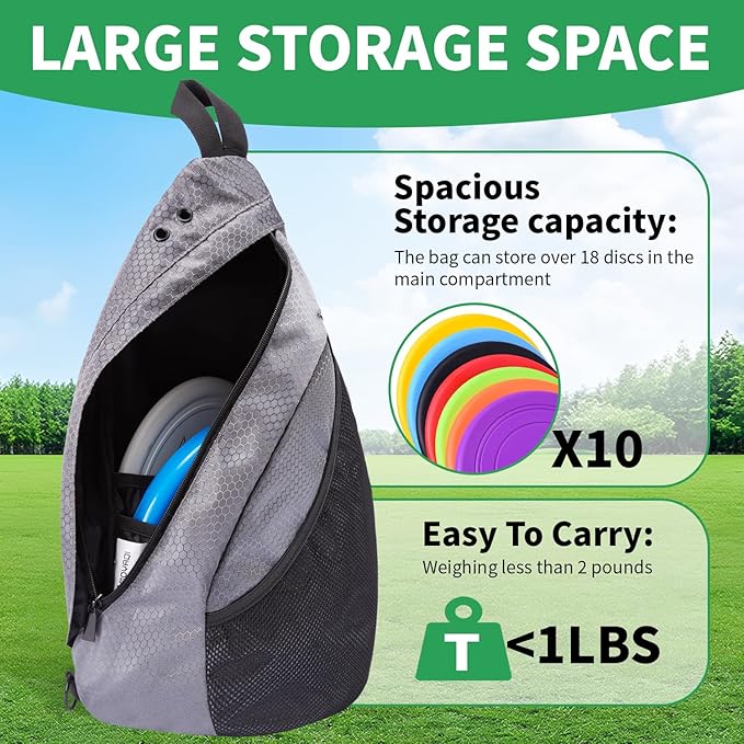 MOYAQI Disc Golf Bag with Retriever Holder and Storage Pockets, Disc Golf Backpack with 8-10 Disc Capacity, Padded Adjustable Strap and Back Panel, Lightweight and Durable