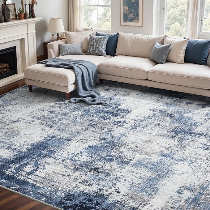 5x7 Ft Area Rugs for Living Room, Soft Non-Slip Washable Rugs Modern Abstract Pattern Carpet for Bedroom Indoor Floor Nursery Home Decor (Blue)
