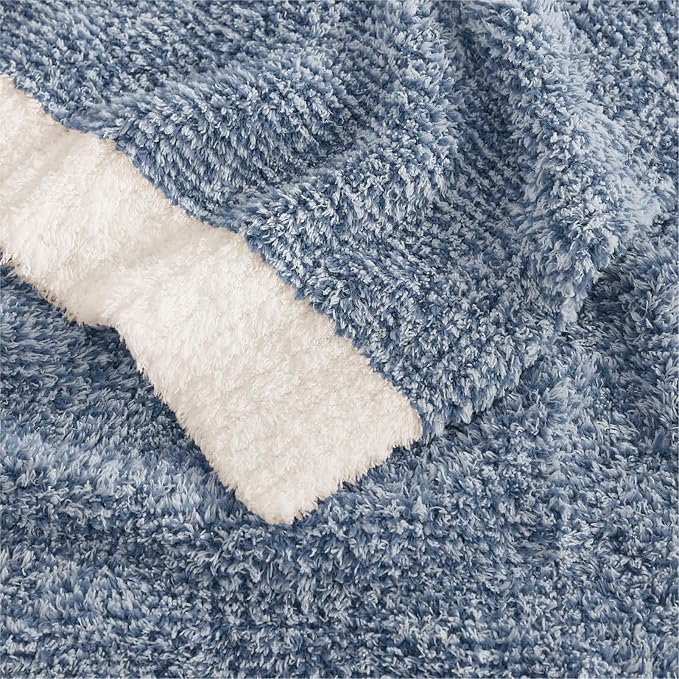 Soft Twin Blanket for Bed-Cozy Warm Reversible Knitted Blankets | Lightweight Fluffy Decor for Women, Mom, Her & Girls, Sofa, Chair, Couch, 60x80in, Cationic Dyeing Blue