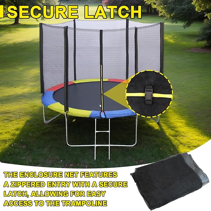10Ft/15Ft Trampoline Net Replacement Safety Enclosure Net for 6 Straight Poles, Slide-On Mounting PE Tightly Woven Mesh Netting Included Ropes (Not Include Trampoline Poles)