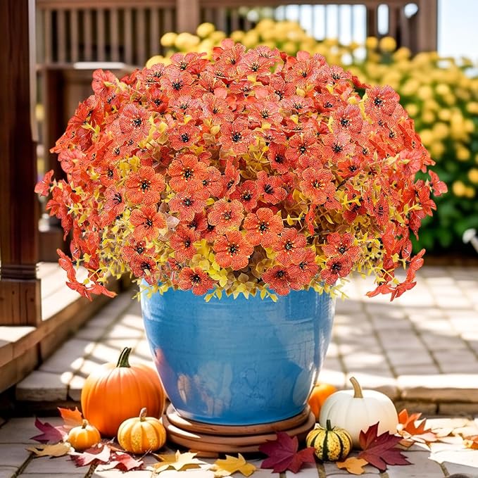 Artificial Flowers for Outdoor,Silk Flowers No Fade Fake Plastic Flowers Faux Plants for Outdoors Outside Front Porch Hanging Planter Window Box Garden Home Decoration,13 Pack Sunset Orange) | Silk Flowers Fake Plastic Flowers Faux Plants for Outside F...