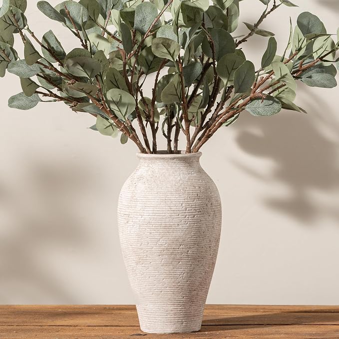 Vanselia Ceramic Flower Vase Home Decor - Large Tall Farmhouse Table Vases Rustic Vintage Living Room Kitchen Bedroom Decorations for House Book Shelf Office Coffee Desk Dining Fireplace (12" Retro)
