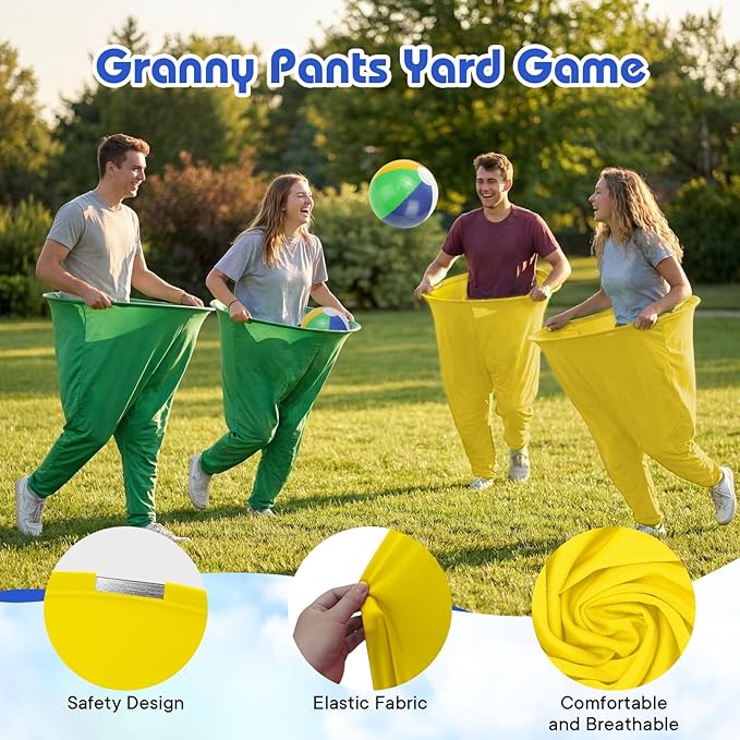 2 Pcs Granny Pants Yard Game, Granny Pants Outdoor Game with 16 Six-Color Bouncy Ball and 2 Air Pump, Team Relay Family Reunion Party Field Game Sets