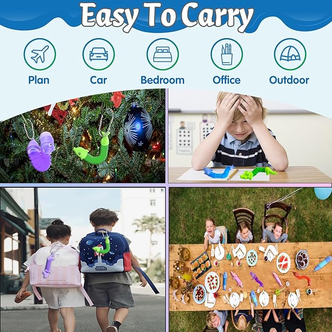 Pop Tubes Fidget Toys 24 Pcs,Party Favors Supplies Birthday Gifts for Kids Adults,Easter Basket Goodie Bag Stuffers,Sensory Toys for Anxiety ADHD Stress Relief,Treasure Box Toys Classroom Prizes