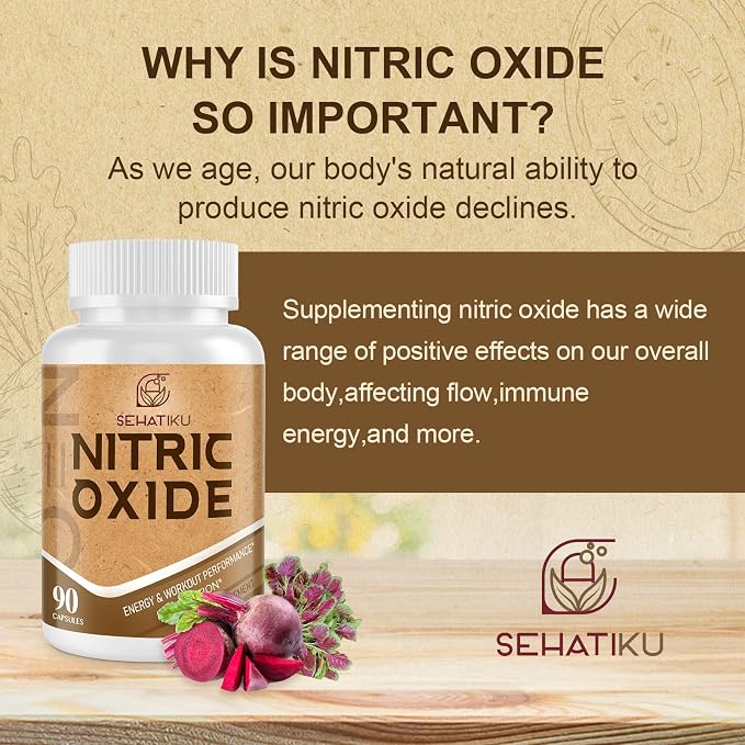 SehatiKu Nitric Oxide Supplement, Nitric Oxide Booster & 6-in-1 Phytonutrient Blend for Heart, Flow, Immune - 90 Capsules (2 Bottle)