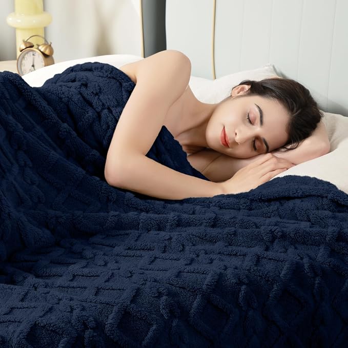 Aganear Fleece Throw Blanket for Couch Sofa 60"x80" Navy | Lightweight Fuzzy Throw,Warm Gift for Women,Christmas,Housewarming,Soft,Boho Design for Room Home Decor,All-Season Use