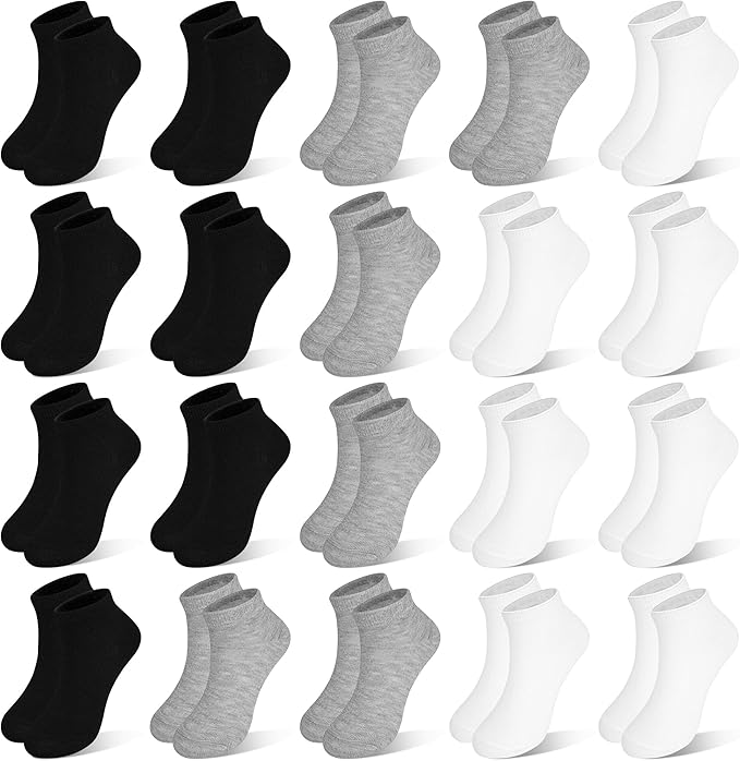 ZERULETS Kids Socks, 20 Pairs Ankle Low Cut Short Athletic Socks for Boys Girls Toddler 1-13 Years