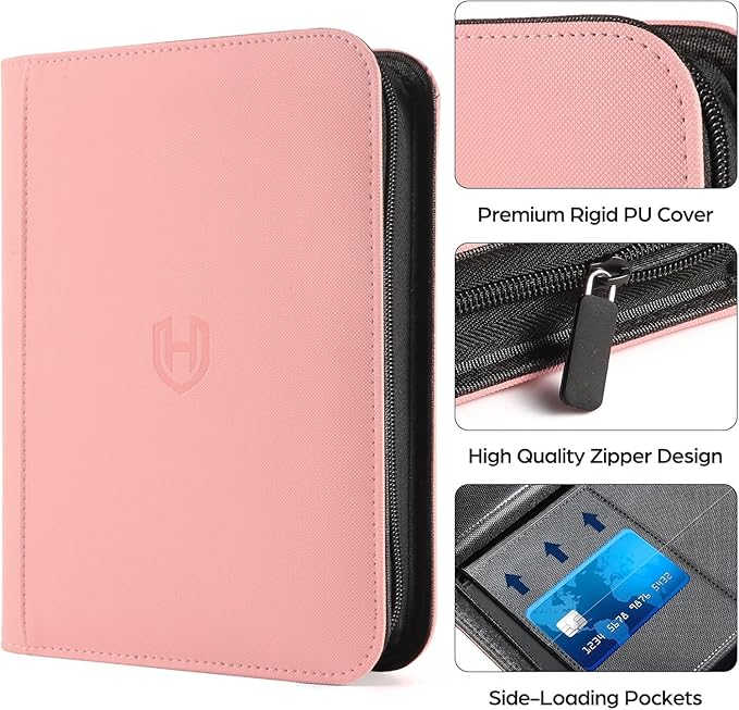 Card Binder 9 Pocket with Zipper, 648 Pockets Trading Card Holder Book, Premium PU Cover Zip Folder Binder, Side Loading Carrying Case Binder Album for TCG, MTG, Sports Cards, Game Cards