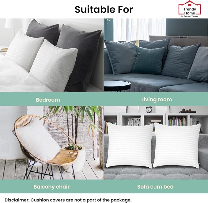 Trendy Home 16x16 Throw Pillow Insert (Set of 4, White) Bed and Couch Pillows Stuffer Hypoallergenic, Decorative Home Outdoor Sofa Pillow Filler (Machine Wash, 4 Pack)