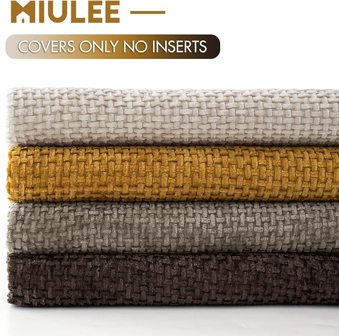 MIULEE Decorative Chenille Fall Pillow Covers Gold Brown 16x16 Pack of 4 | Rustic Home Decor, Earth Tones Set, Couch Throw Pillows, Farmhouse Boho Cushion Covers for Sofa Bed Living Room